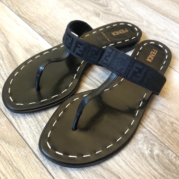 Fendi Shoes - Fendi Authentic logo print thong sandal black 36